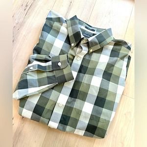 Eddie Bauer Button Down Shirt Green White Checked Tall Large Relaxed Fit